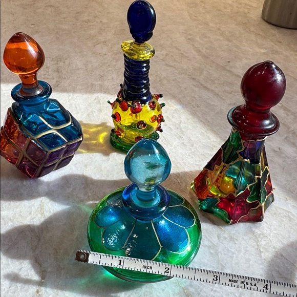 Set of 4 Vintage Colorful Glass Decorative Glass Bottles - Picture 8 of 8